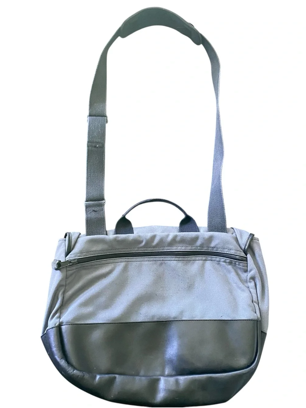 Vintage LL Bean Black Leather Gray Canvas Fishing Field Messenger Buckle Bag Vtg